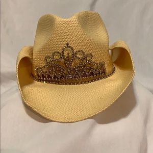 Straw Cowgirl Hat with Rhinestone Tiara and Band